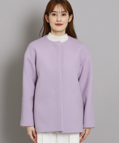 【日本製/オンオフ可】ゆったりきれいめノーカラーショートコート 