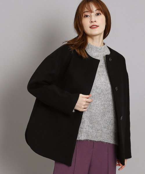 【日本製/オンオフ可】ゆったりきれいめノーカラーショートコート 