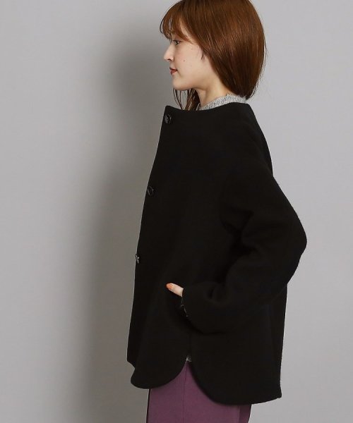 【日本製/オンオフ可】ゆったりきれいめノーカラーショートコート 