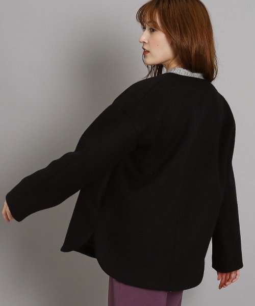 【日本製/オンオフ可】ゆったりきれいめノーカラーショートコート 