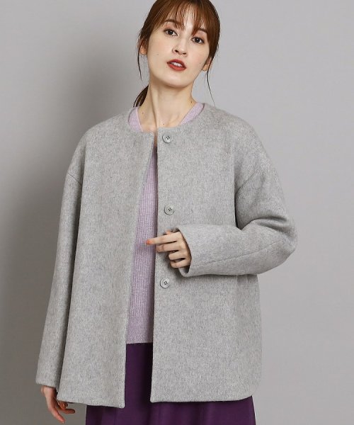 【日本製/オンオフ可】ゆったりきれいめノーカラーショートコート 