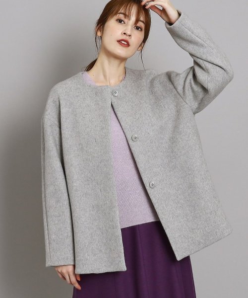 【日本製/オンオフ可】ゆったりきれいめノーカラーショートコート 