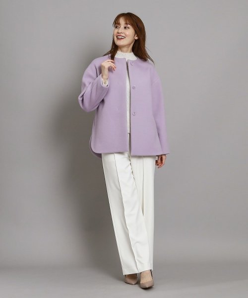 【日本製/オンオフ可】ゆったりきれいめノーカラーショートコート 