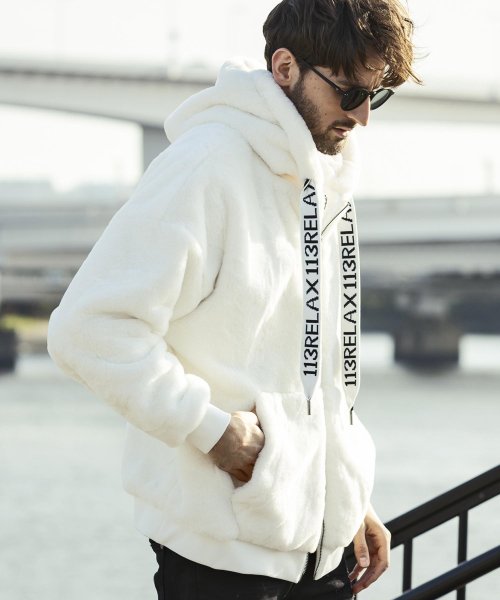 1PIU1UGUALE3 RELAX(ウノピゥウノウグァーレトレ リラックス)スピンドルロゴファーブルゾン 袖丈51