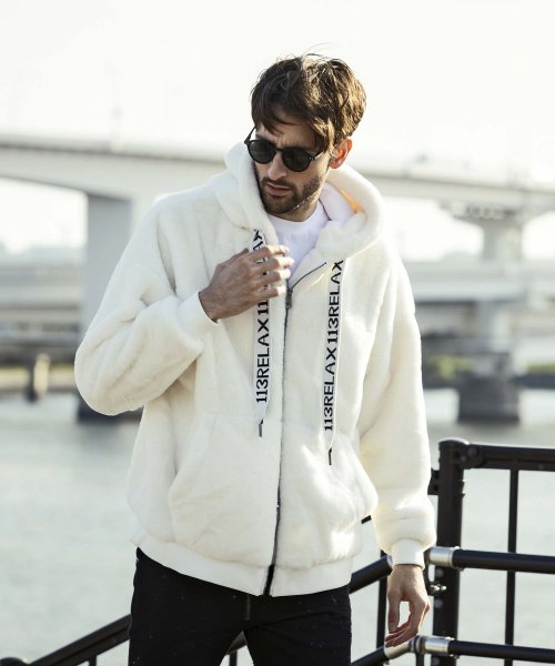 1PIU1UGUALE3 RELAX(ウノピゥウノウグァーレトレ リラックス)スピンドルロゴファーブルゾン 袖丈51