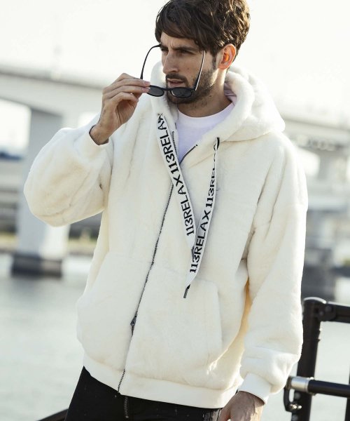 1PIU1UGUALE3 RELAX(ウノピゥウノウグァーレトレ リラックス)スピンドルロゴファーブルゾン 袖丈51