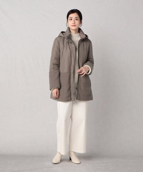 軽くてあったか もこもこボアが可愛い フェイクダウンコート 【Audrey and John Wad】コットンシルク厚中わたフーデッドコート EIM1317738114(10150円)