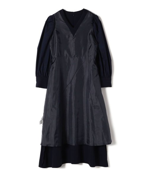 〈手洗い可能〉異素材 コンビ フロント ボタン ワンピース ◇ 