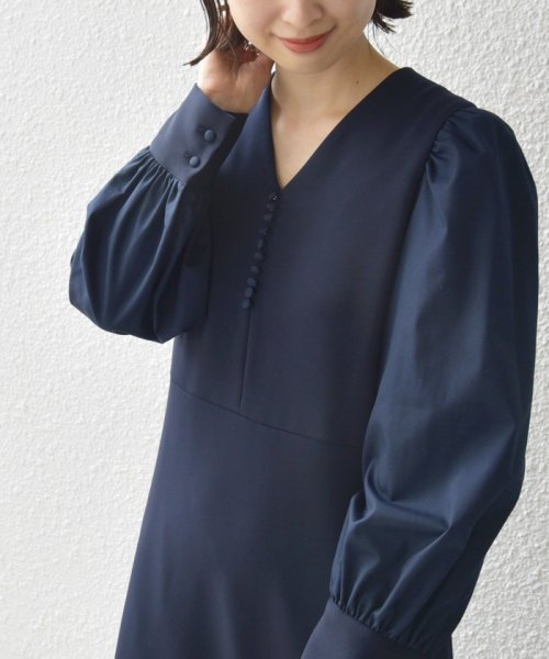 〈手洗い可能〉異素材 コンビ フロント ボタン ワンピース ◇ 