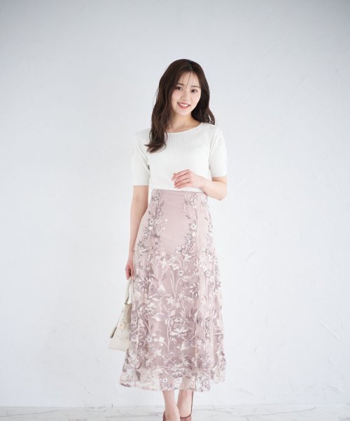 フラワーエンブロイダリーチュールマーメイドフレアスカート(505636239  