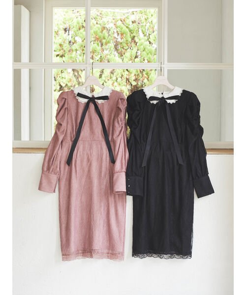 Maison de FLEUR Petite Robe(メゾンドフルール　プチローブ)/リボン襟付きレースワンピース/img01