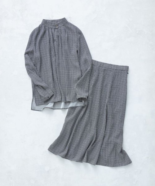 【洗える】バックサテンアムンゼン千鳥プリント スカート 