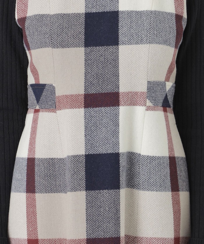 クレストブリッジチェックプラスティーヘリンボーンドレス