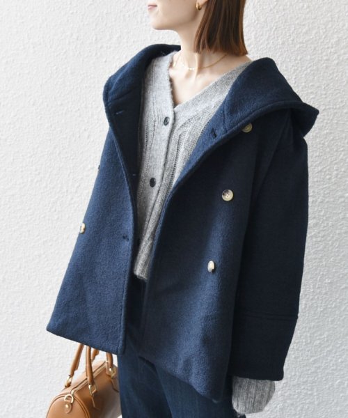 SHIPS any: ナッピング フード ショート コート 