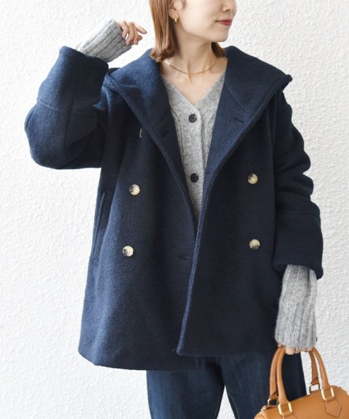 SHIPS any: ナッピング フード ショート コート 