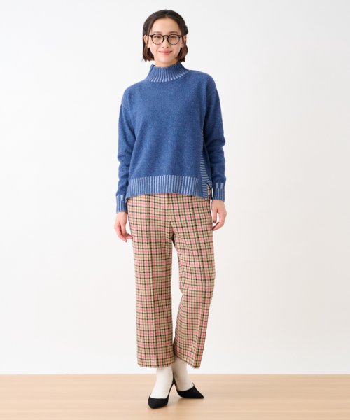 【お出かけ服】後ろウエストゴム のびのびチェックのクロップドパンツ【MIROGLIO LANA】 