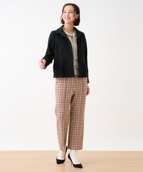 【お出かけ服】後ろウエストゴム のびのびチェックのクロップドパンツ【MIROGLIO LANA】 