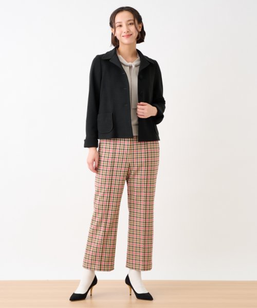 【お出かけ服】後ろウエストゴム のびのびチェックのクロップドパンツ【MIROGLIO LANA】 