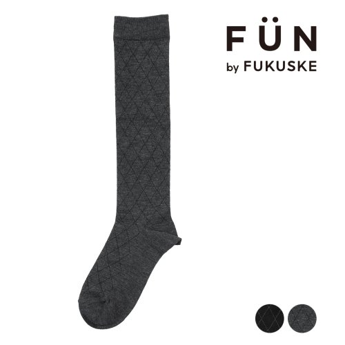 fukuske(フクスケ)/福助 公式 靴下 ハイソックス レディース fukuske FUN ダイヤ柄 つま先かかと補強 4362－33L<br>婦人 女性 フクスケ fukuske/img01