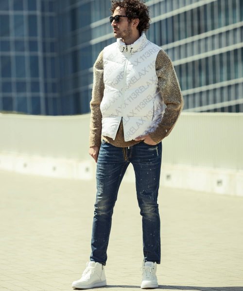 1PIU1UGUALE3 RELAX(ウノピゥウノウグァーレトレ リラックス)総柄ダウンベスト シップス　メン/SHIPS: ウールファブリック ダウン ジャケット ZYX1530257996(11736円)