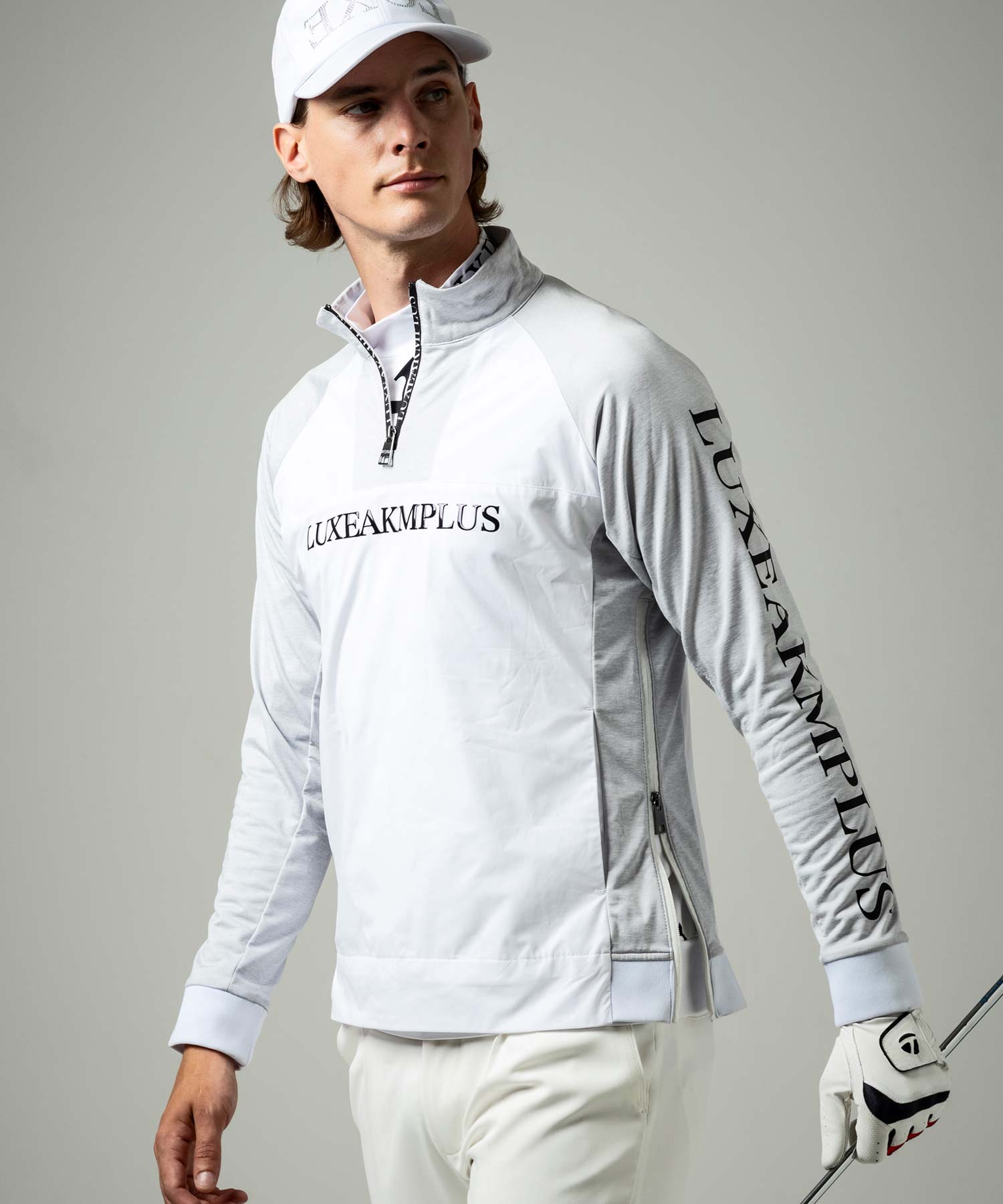 LUXEAKMPLUS(リュクスエイケイエムプラス)ゴルフ ハーフジップ防風モッ