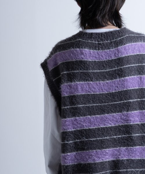 Nylaus select(ナイラスセレクト)/Shaggy Solid/Border Loose V－neck Knit Vest / シャギー 無地/ボーダー柄 ルーズ Vネック ニットベスト/img15