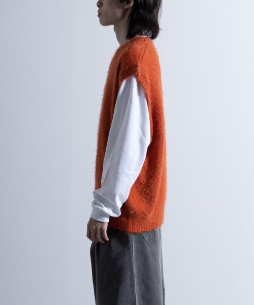 Nylaus select(ナイラスセレクト)/Shaggy Solid/Border Loose V－neck Knit Vest / シャギー 無地/ボーダー柄 ルーズ Vネック ニットベスト/img19