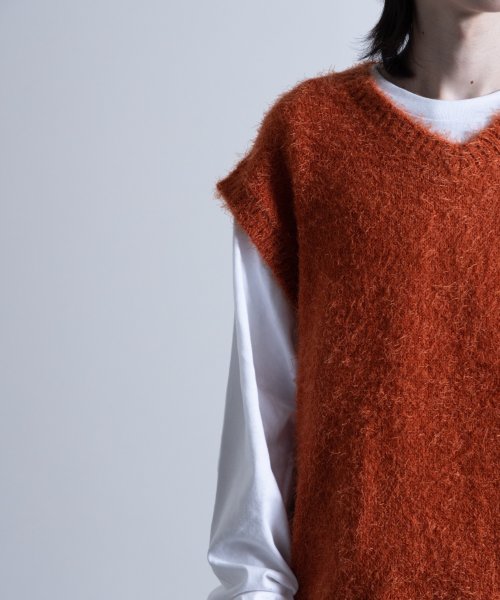 Nylaus select(ナイラスセレクト)/Shaggy Solid/Border Loose V－neck Knit Vest / シャギー 無地/ボーダー柄 ルーズ Vネック ニットベスト/img24