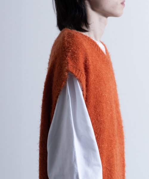 Nylaus select(ナイラスセレクト)/Shaggy Solid/Border Loose V－neck Knit Vest / シャギー 無地/ボーダー柄 ルーズ Vネック ニットベスト/img25