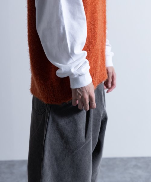 Nylaus select(ナイラスセレクト)/Shaggy Solid/Border Loose V－neck Knit Vest / シャギー 無地/ボーダー柄 ルーズ Vネック ニットベスト/img26