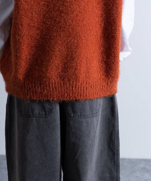 Nylaus select(ナイラスセレクト)/Shaggy Solid/Border Loose V－neck Knit Vest / シャギー 無地/ボーダー柄 ルーズ Vネック ニットベスト/img28