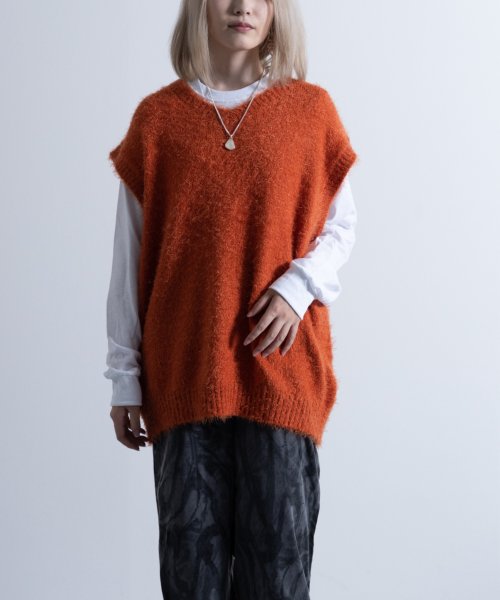 Nylaus select(ナイラスセレクト)/Shaggy Solid/Border Loose V－neck Knit Vest / シャギー 無地/ボーダー柄 ルーズ Vネック ニットベスト/img41