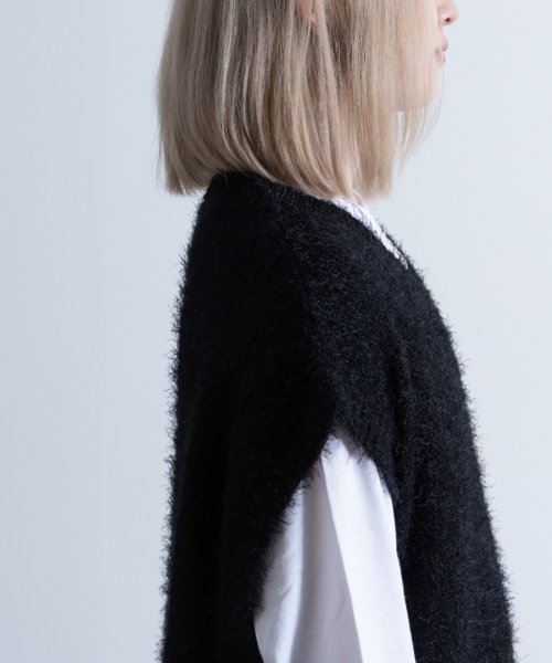 Nylaus select(ナイラスセレクト)/Shaggy Solid/Border Loose V－neck Knit Vest / シャギー 無地/ボーダー柄 ルーズ Vネック ニットベスト/img47