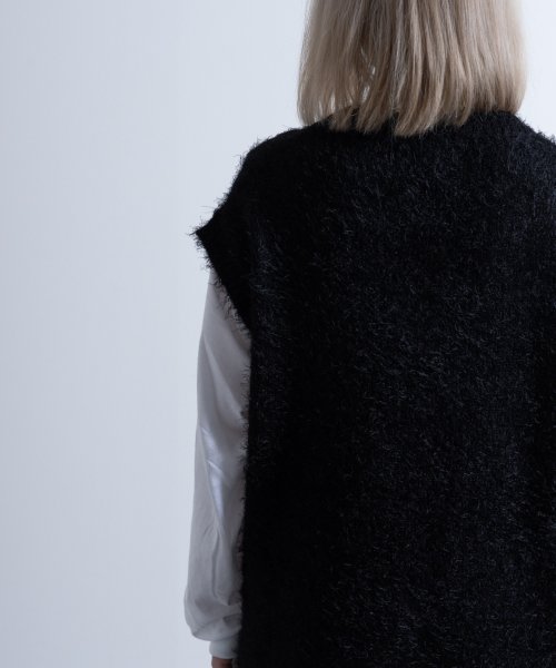 Nylaus select(ナイラスセレクト)/Shaggy Solid/Border Loose V－neck Knit Vest / シャギー 無地/ボーダー柄 ルーズ Vネック ニットベスト/img52