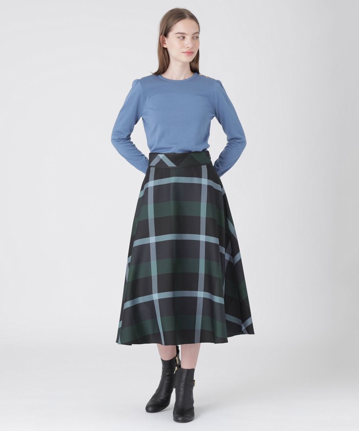 クレストブリッジチェッククロッシングツイルフレアスカート(505496301