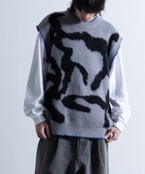 Nylaus(ナイラス)/Mohair Like Whole Pattern Loose Knit Vest / モヘアライク 総柄 ルーズ ニットベスト/img01