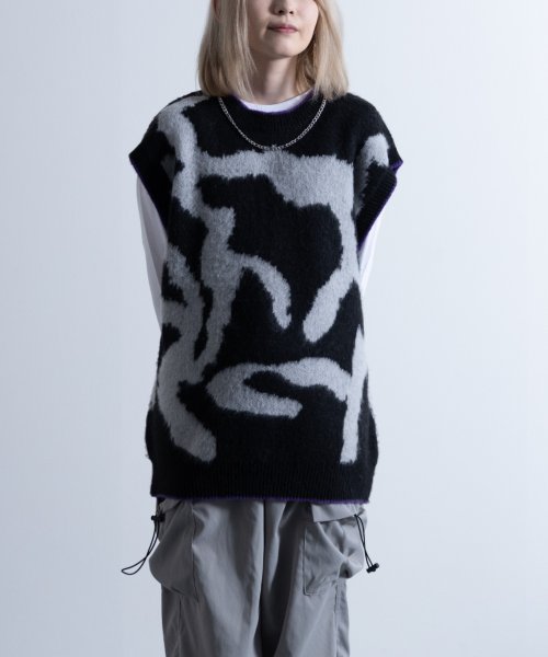 Nylaus(ナイラス)/Mohair Like Whole Pattern Loose Knit Vest / モヘアライク 総柄 ルーズ ニットベスト/img14