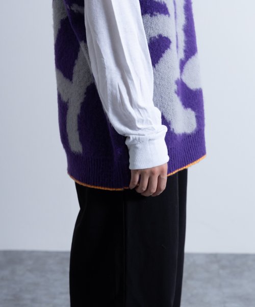 Nylaus(ナイラス)/Mohair Like Whole Pattern Loose Knit Vest / モヘアライク 総柄 ルーズ ニットベスト/img22