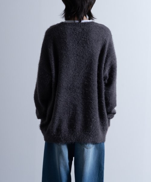 Nylaus(ナイラス)/Shaggy Solid/Border Loose V－neck Knit Sweater / シャギー 無地/ボーダー柄 ルーズ Vネック ニットセーター/img05