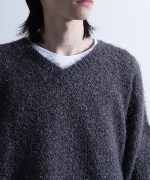 Nylaus(ナイラス)/Shaggy Solid/Border Loose V－neck Knit Sweater / シャギー 無地/ボーダー柄 ルーズ Vネック ニットセーター/img06