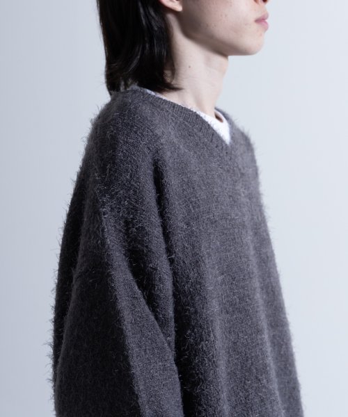 Nylaus(ナイラス)/Shaggy Solid/Border Loose V－neck Knit Sweater / シャギー 無地/ボーダー柄 ルーズ Vネック ニットセーター/img10