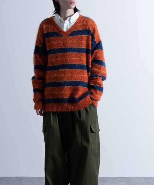 Nylaus(ナイラス)/Shaggy Solid/Border Loose V－neck Knit Sweater / シャギー 無地/ボーダー柄 ルーズ Vネック ニットセーター/img17