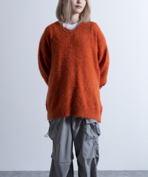 Nylaus(ナイラス)/Shaggy Solid/Border Loose V－neck Knit Sweater / シャギー 無地/ボーダー柄 ルーズ Vネック ニットセーター/img32