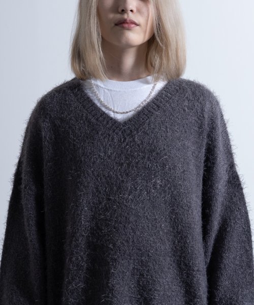 Nylaus(ナイラス)/Shaggy Solid/Border Loose V－neck Knit Sweater / シャギー 無地/ボーダー柄 ルーズ Vネック ニットセーター/img36