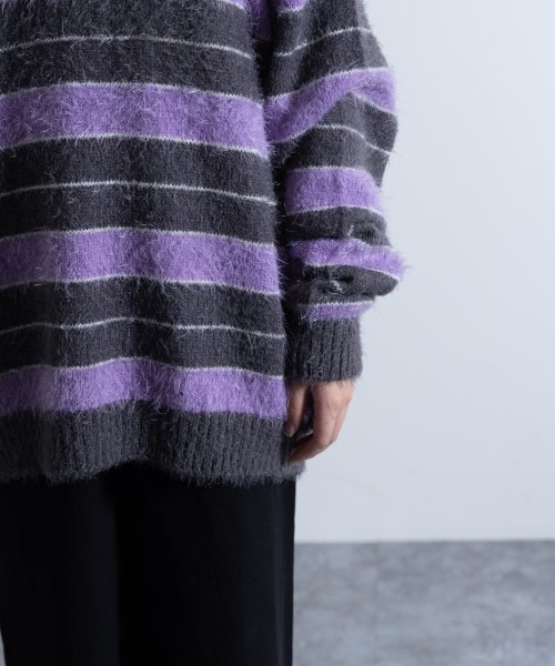 Nylaus(ナイラス)/Shaggy Solid/Border Loose V－neck Knit Sweater / シャギー 無地/ボーダー柄 ルーズ Vネック ニットセーター/img51