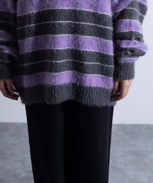 Nylaus(ナイラス)/Shaggy Solid/Border Loose V－neck Knit Sweater / シャギー 無地/ボーダー柄 ルーズ Vネック ニットセーター/img52