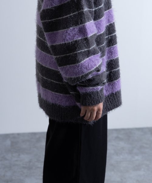 Nylaus(ナイラス)/Shaggy Solid/Border Loose V－neck Knit Sweater / シャギー 無地/ボーダー柄 ルーズ Vネック ニットセーター/img55