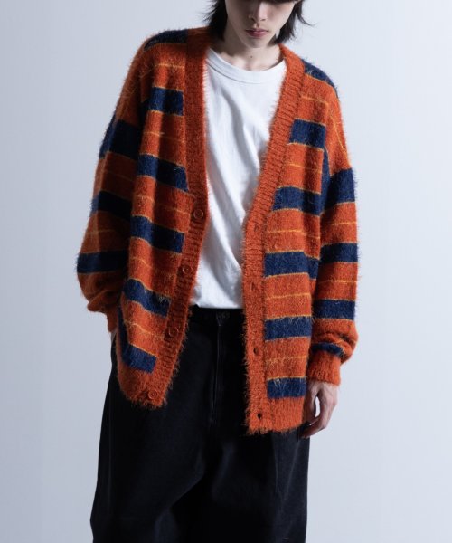 Nylaus(ナイラス)/Shaggy Solid/Border Loose V－neck Knit Cardigan / シャギー 無地/ボーダー柄 ルーズ Vネック ニットカーディガ/img04