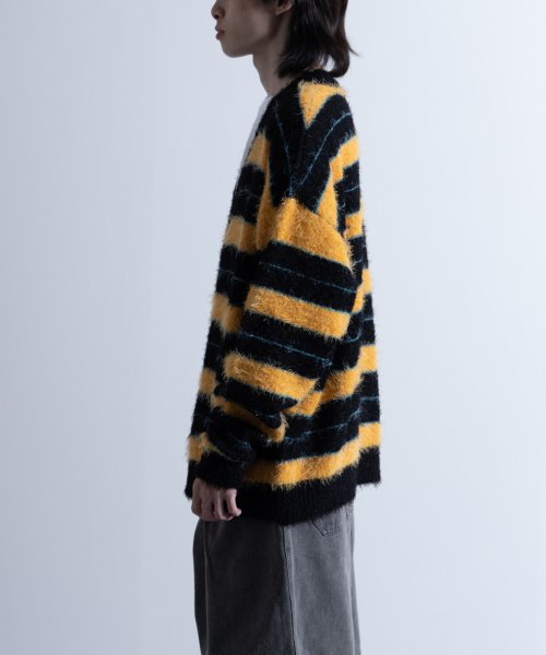 Nylaus(ナイラス)/Shaggy Solid/Border Loose V－neck Knit Cardigan / シャギー 無地/ボーダー柄 ルーズ Vネック ニットカーディガ/img05