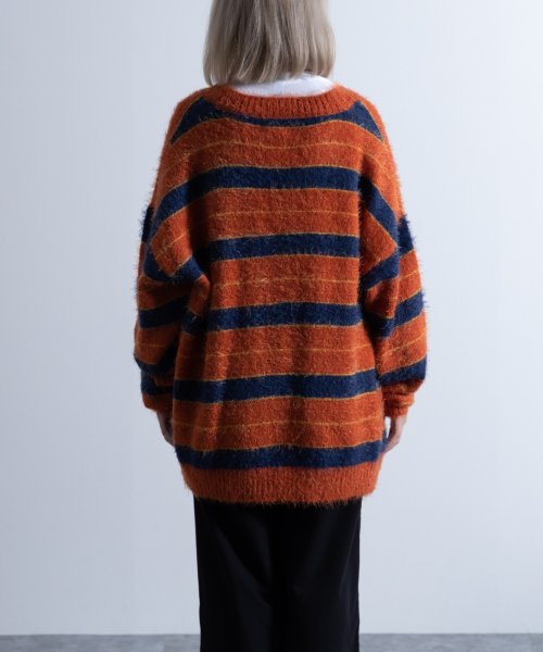 Nylaus(ナイラス)/Shaggy Solid/Border Loose V－neck Knit Cardigan / シャギー 無地/ボーダー柄 ルーズ Vネック ニットカーディガ/img32